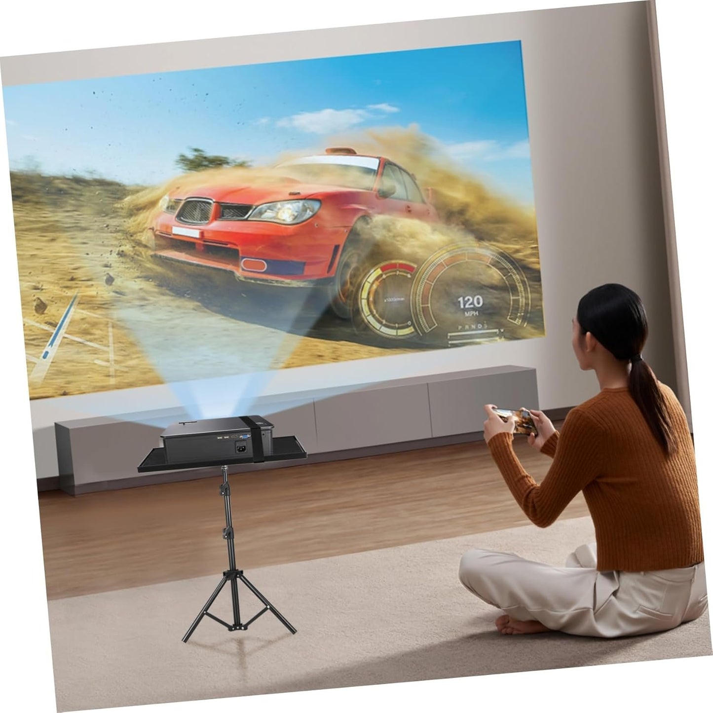 TOGEVAL Projector Stand Tray with Adjustable Height Heavy Duty Tripod Flat Base for Home Cinema Office and School Construction for Stability and Durability