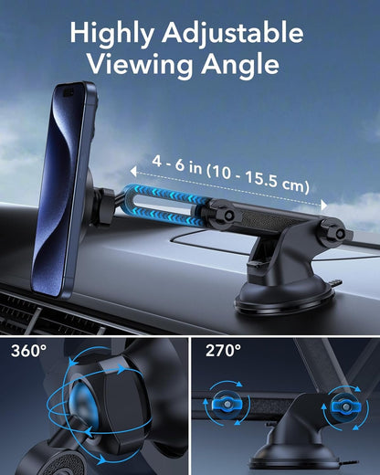 ESR for MagSafe Car Mount[2300g N52H Magnet], Magnetic Phone Holder Car Dashboard/Windshield, Cell Phone Holder Car w 2 MagSafe Rings for iPhone 16e/16/15/14/13/12/11/X/8 Series,Galaxy S25/S24 Android