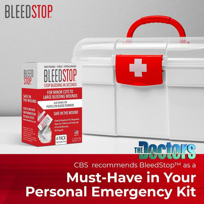 BleedStop First Aid Powder for Blood Clotting, Trauma Kit, Blood Thinner Patients, Camping Safety, and Survival Equipment for Moderate to Severe Bleeding Wounds or Nosebleeds (Double 4 Pack 15g)