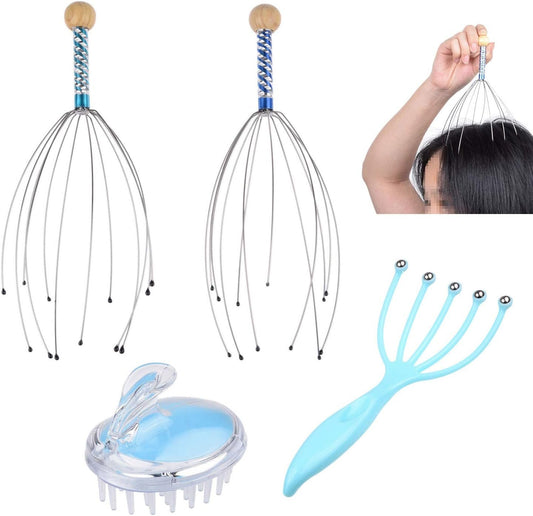 Scalp Massage Kit - 2x Scalp Scratcher, 1x Roller Ball Claw Massager and 1x Shampoo Massage Brush - Relaxes and Rejuvenates - Stimulates Blood Circulation - Keeps your Scalp Clean and Healthy