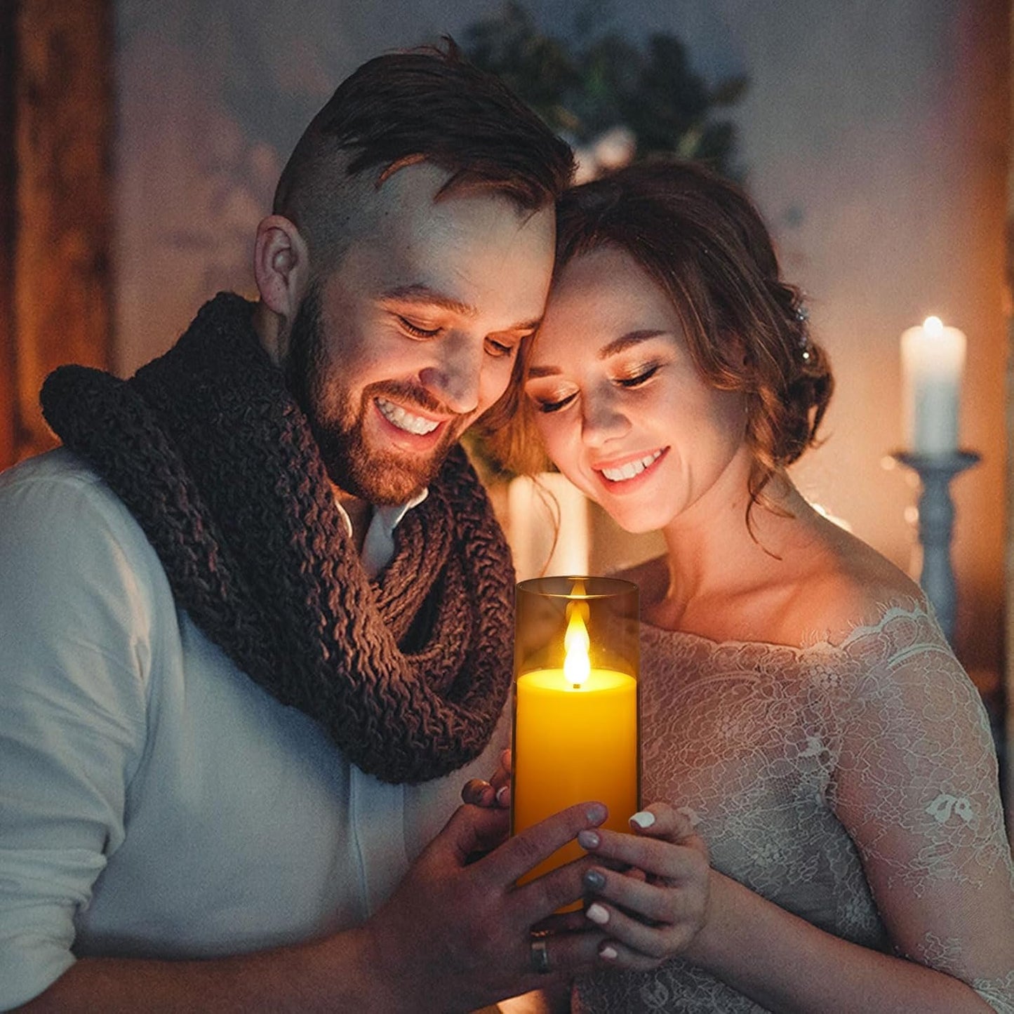 IMAGE Flickering Flameless Candles Battery Operated, Acrylic Shell Pillar 3D Wick LED Candles with 10-Key Remote Control Timer for Wedding Christmas Home Decor Set of 5 (D2.3 in X H5 5 7 7 8 in), Grey