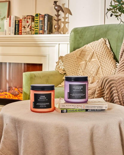 M&SENSE Pink Beach Jar Candle, 11.6oz Pineapple & Coconut Scented Natural Soy Candles for Home Scented, 70 Hour Burn Time, Home Decor Gift for Women, Friends, Family, Colleagues, Couples