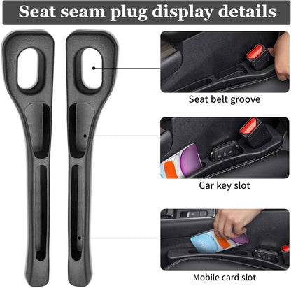 2PCS Car Seat Side Gap Filler, No Drop Seat Guard, 2025 Car Seat Side Gap Filler, Soft Foam Multifunctional Seat Side Gap Filler with Organizer & Hook Function, Seat Gap Fillers for All Cars (Black)