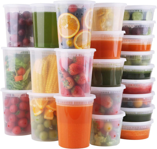 WGCC Deli Containers With Lids 48 Sets - Disposable Soup Container 8oz, 16oz, 32oz - Plastic Food Storage, Leakproof, BPA Free, Microwave/Freezer/Dishwasher Safe