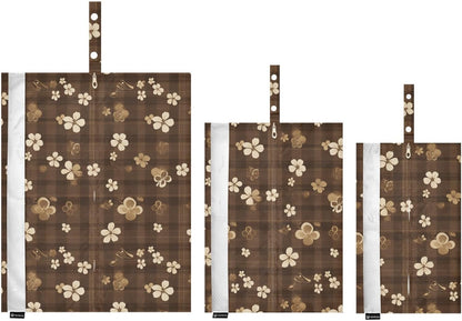Clovers Brown Plaids 3pcs Travel Packing Storage Bags Portable Folding Closet Organizer Plastic Storage Bags Office Storage & Organization