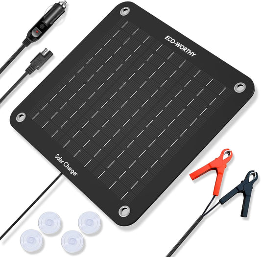 ECO-WORTHY 10W Solar Car Battery Charger Maintainer 12V Waterproof Solar Panel Portable Solar Trickle Charger for Car Truck Boat Lawn Mower RV Trailer Tractor ATV Utility Vehicle Battery