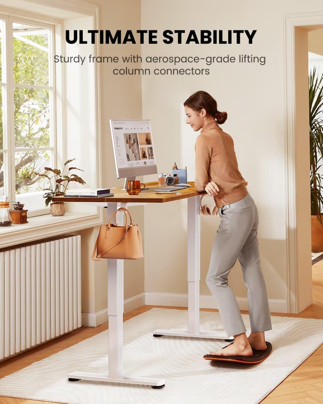 ErGear Electric Standing Desk, 48‘’x24‘’ Height Adjustable Sit Stand up Desk, 4 Memory Computer Home Office Desk Standing Table with Splice Board (Light Vintage Brown)