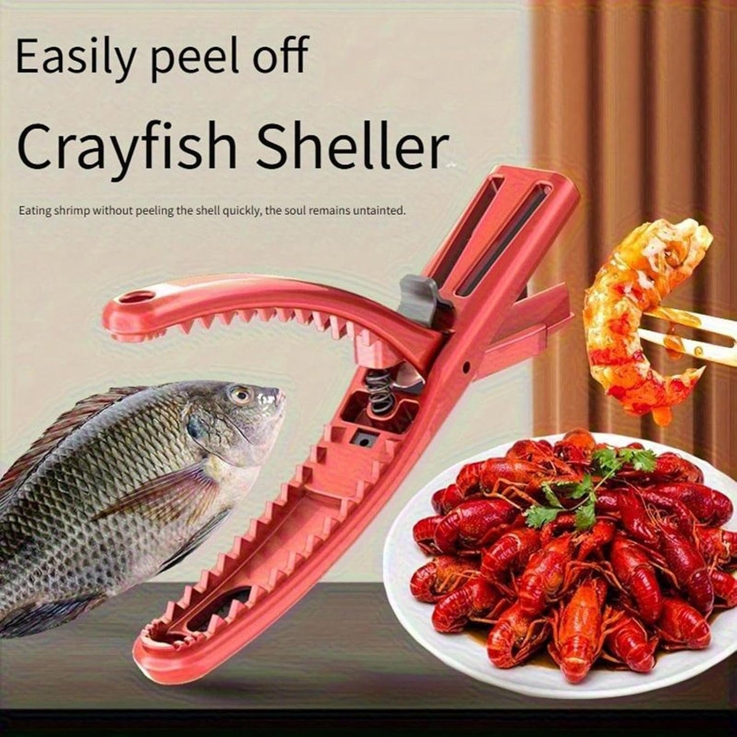Crawfish Peeler, Shrimp Shucker Tool, Seafood Shelling Device with Ergonomic Handle, Fast Shell Remover Commercial Cooking, Food Prep, Home Kitchen Perfect for Restaurant, 15cm Red