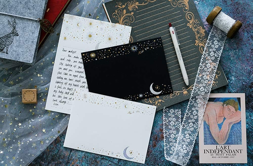 Stationary Paper with Envelopes Pack of 27,Flashing Series stationery Design Writing Stationery Paper with 9 pcs Envelopes,Stationery Set Letter Writing Paper 8.5 x 6 Inch (Black)