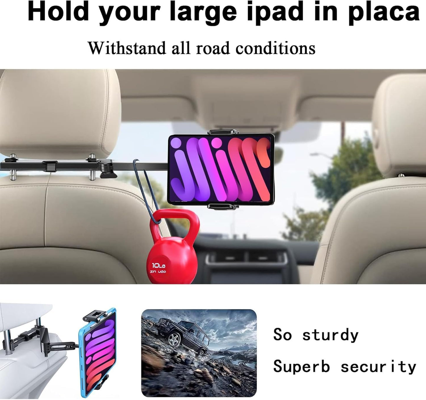 Tablet Holder for Car Headrest, 360 Rotating Adjustable Tablet Car Mount for Back Seat, Trip Essentials for Kids, iPad Holder for 4.7-12.9" Like iPad Pro, Air, Mini, Galaxy, Fire (Black)