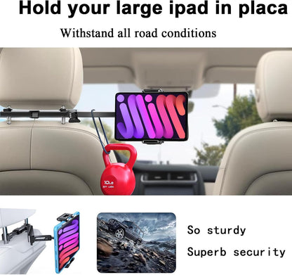 Tablet Holder for Car Headrest, 360 Rotating Adjustable Tablet Car Mount for Back Seat, Trip Essentials for Kids, iPad Holder for 4.7-12.9" Like iPad Pro, Air, Mini, Galaxy, Fire (Black)