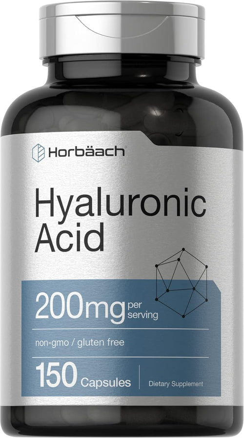 Horbaach Hyaluronic Acid 200 mg 150 Capsules | Supports Joint and Skin Hydration | Non-GMO & Gluten Free Supplement