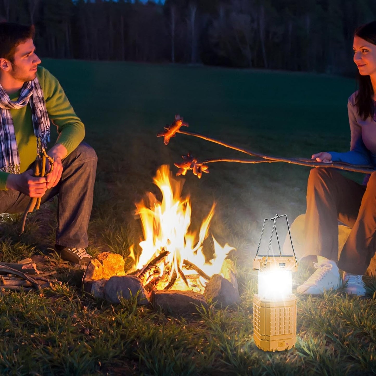 Solar Camping Light, Bright Solar-Powered Lantern, Rechargeable 3000mAh Waterproof Portable Lamp, Travel Backpacking Hiking Fishing Survival Gear, Size 3.15x3.15x5.12 inches