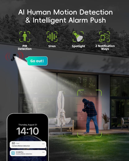 5G Security Cameras Wireless Outdoor, Solar Camera Outdoor, Wireless Camera for Home Security with Color Night Vision, AI Detection, 2 Way Talk, IP66, Cloud/SD, Alexa