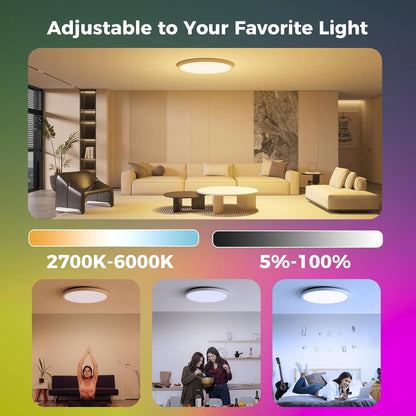 Aphyni Smart Ceiling LED Lights 15.8 Inch, 36W 3600LM Ceiling Lights with Remote 2700-6000K, Ultra-Thin Round RGB Flush Mount Ceiling Light for Bedroom Kids Room - CE/ERP