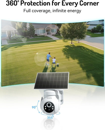 blurams Outdoor Camera Wireless w/Solar Panel, 360° PTZ Security Cameras Wireless Outdoor with Human Auto Tracking, 2K IR/Color Night Vision, IP65 Weatherproof, Battery Powered, 2.4GHz Only