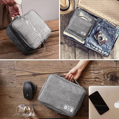 HCFGS Large Travel Cables Organizer Three Layers Waterproof Shockproof Cable Bag for Camera, iPad, USB Cable, SD Cards, Chargers, Hard Disk (Grey)