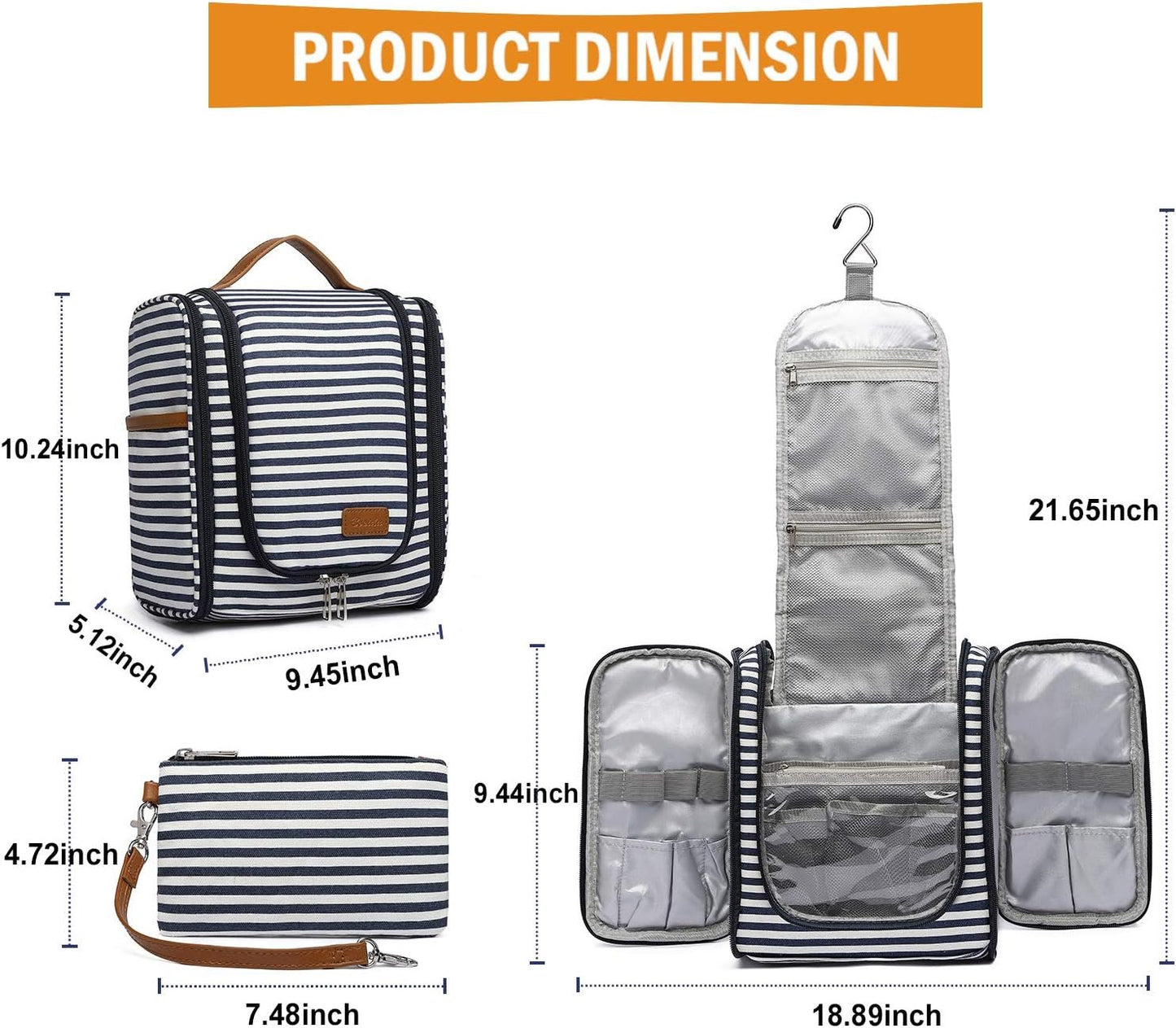 Bosidu Hanging Toiletry Bag for Women with Sturdy Hook, Large Makeup Organizer kit with 21 Compartments, Water-Resistant Cosmetic Bag for Travel or Daily Use