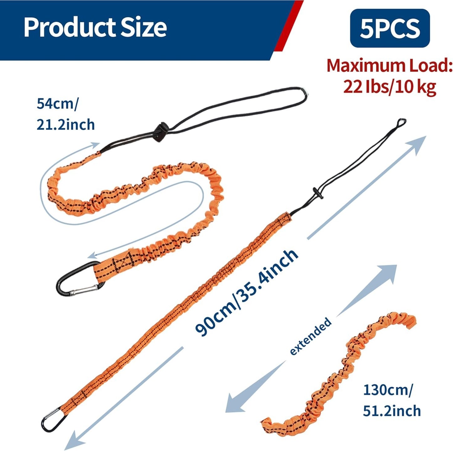 SOCROTO 3 Foot Tool Lanyard 5PCS Tool Tether Safety Tool Lanyard with Carabiner Adjustable Loop End Ultra-Durable Retractable Tool Lanyard for Scaffold Climbing Camping Construction Roofing
