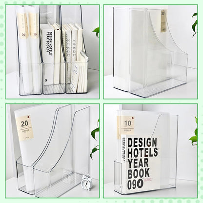 YIQXKOUY 2 Pieces Acrylic Magazine File Holder Clear Desk Organizers File Organizer for Desk Desktop File Magazine Book Storage Shelf for File Storage Book Bin and Office Desk Accessories
