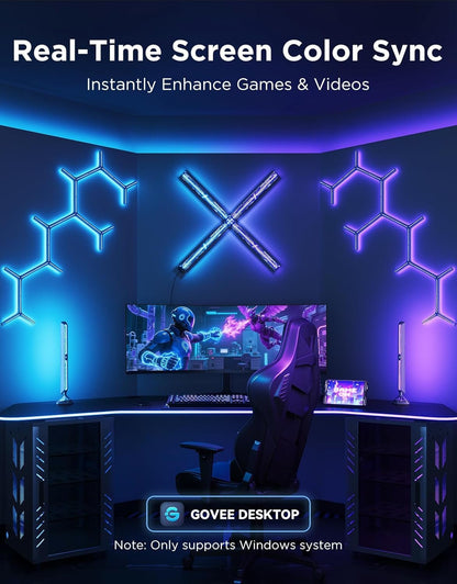 Govee Gaming Light Bars Pro, Upgraded 16-Inch Smart Triple-Sided RGBIC Illumination Wi-Fi LED Gaming Lights, Music Sync & 60+ Scene Modes, Works with Alexa & Google Home, Game Room Decor