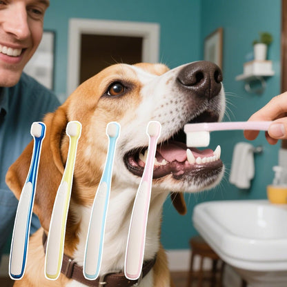 Pet Toothbrush, 4X Teeth Cleaning for Dogs, Soft Bristles Teeth Brushing Kit, Wide Head Oral Care Supply, Gentle Cleaning, for Daily Use, Home, Travel, Easy to Handle