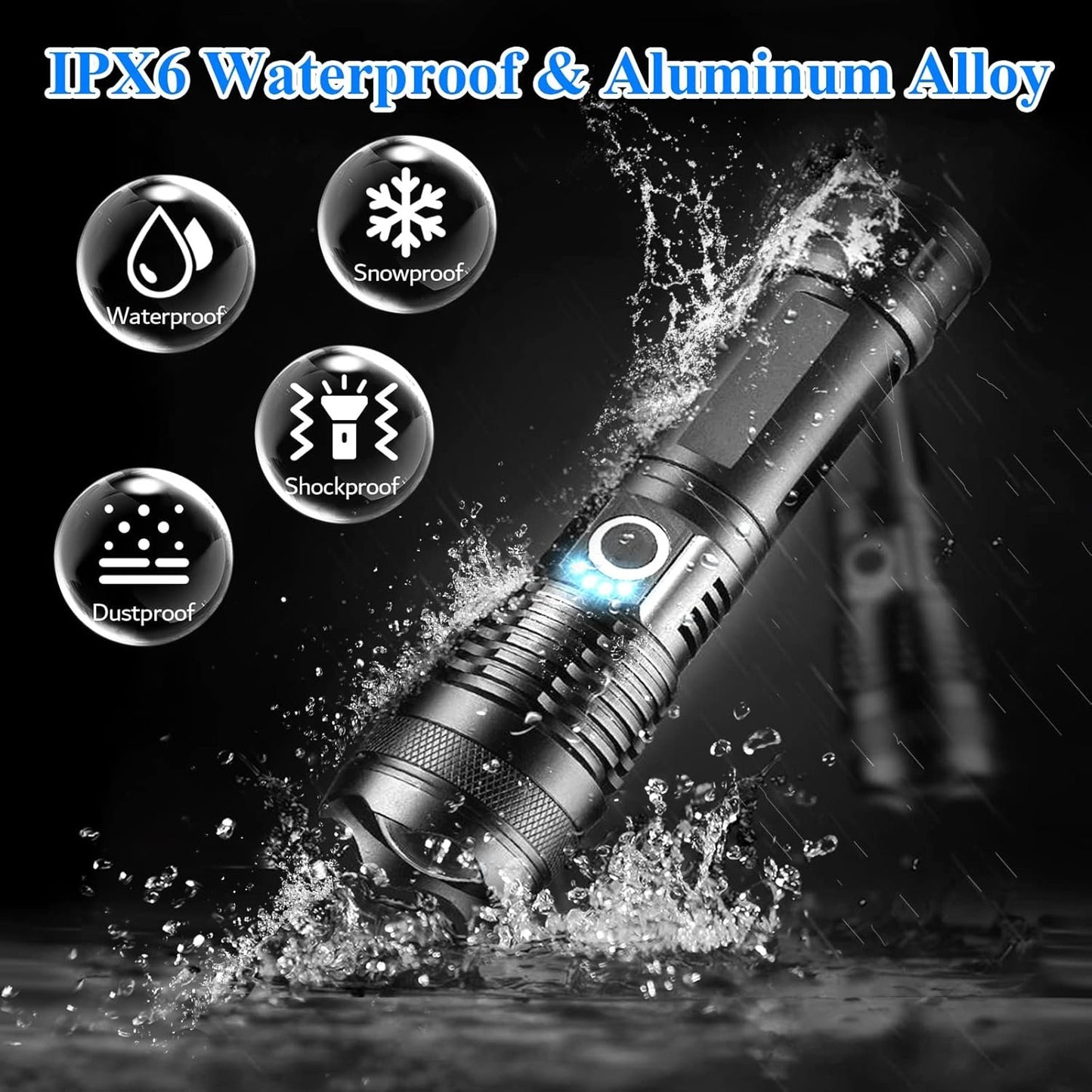 Sogidon Rechargeable Flashlights 900,000 High Lumens, LED Powerful Tactical Flash Light Battery Powered, Small Handheld Light with 5 Modes, Zoomable, IPX6 Waterproof, Hard Box for Outdoor Emergency
