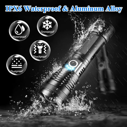 Sogidon Rechargeable Flashlights 900,000 High Lumens, LED Powerful Tactical Flash Light Battery Powered, Small Handheld Light with 5 Modes, Zoomable, IPX6 Waterproof, Hard Box for Outdoor Emergency