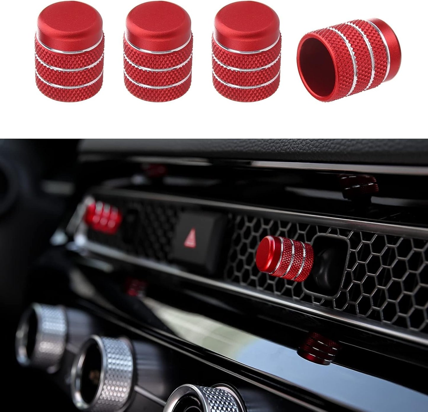 CKE 4pcs Compatible with Honda Civic CRV 2025 2024 2023 Accessories Car Center Console Cover Air Vent knob Caps Interior Decoration Cover Trims -Red