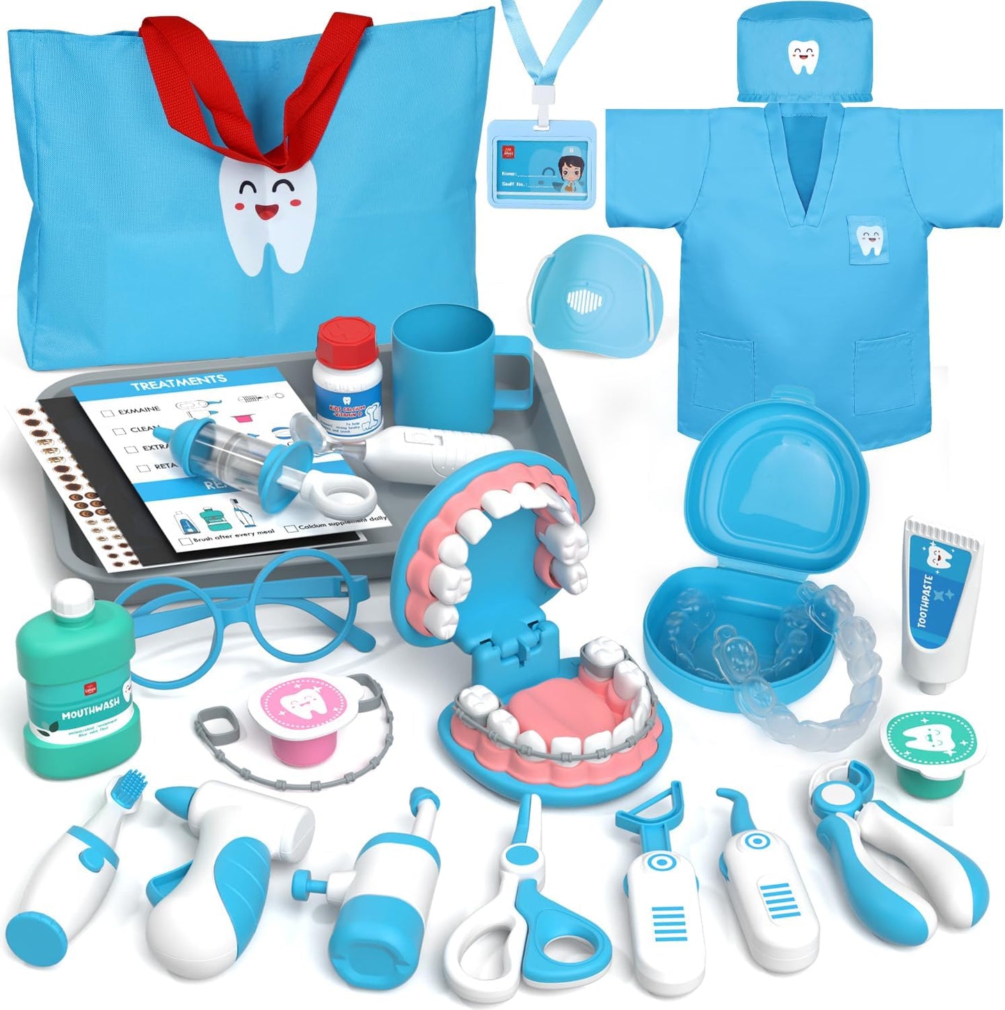 Lehoo Castle Dentist Play Set, Kids Doctor Set, Toy Medical Kits 31 PCS, Pretend Dentist Kit Playset Kids with Doctor Costume Doctor Bag Dental Models, Role Play Set for 3 4 5 Year Boys Girls