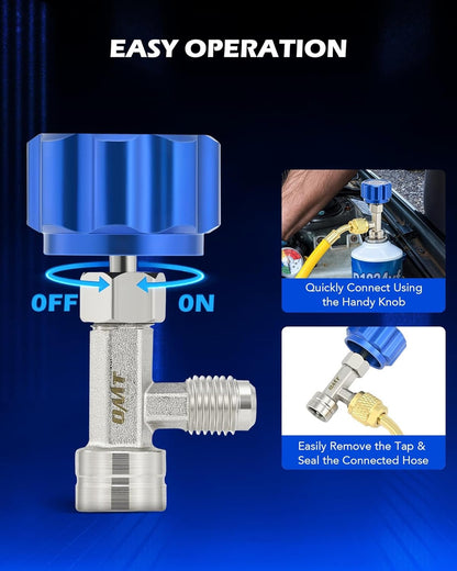 Orion Motor Tech R1234yf Can Tap Valve, Self Sealing R1234yf Refrigerant Dispenser HVAC Tool with 1/4" and 1/2" Hose Adapters for Refilling Automotive SUV Truck Car AC Air Conditioning Systems