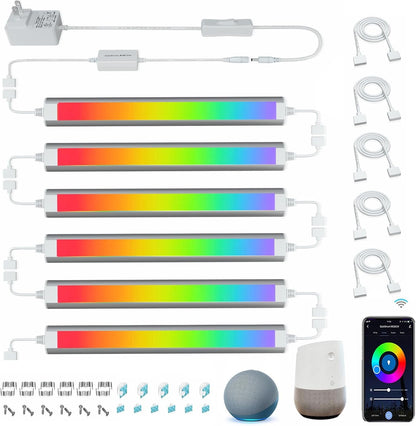 Smart Under Cabinet Lighting White & Multicolor LED Strip Lights Dimmable Works with Alexa,Google Home,Smart APP Remote Control RGB Kitchen Lamp Plug in for Under Counter Light Fixtures,6pcs