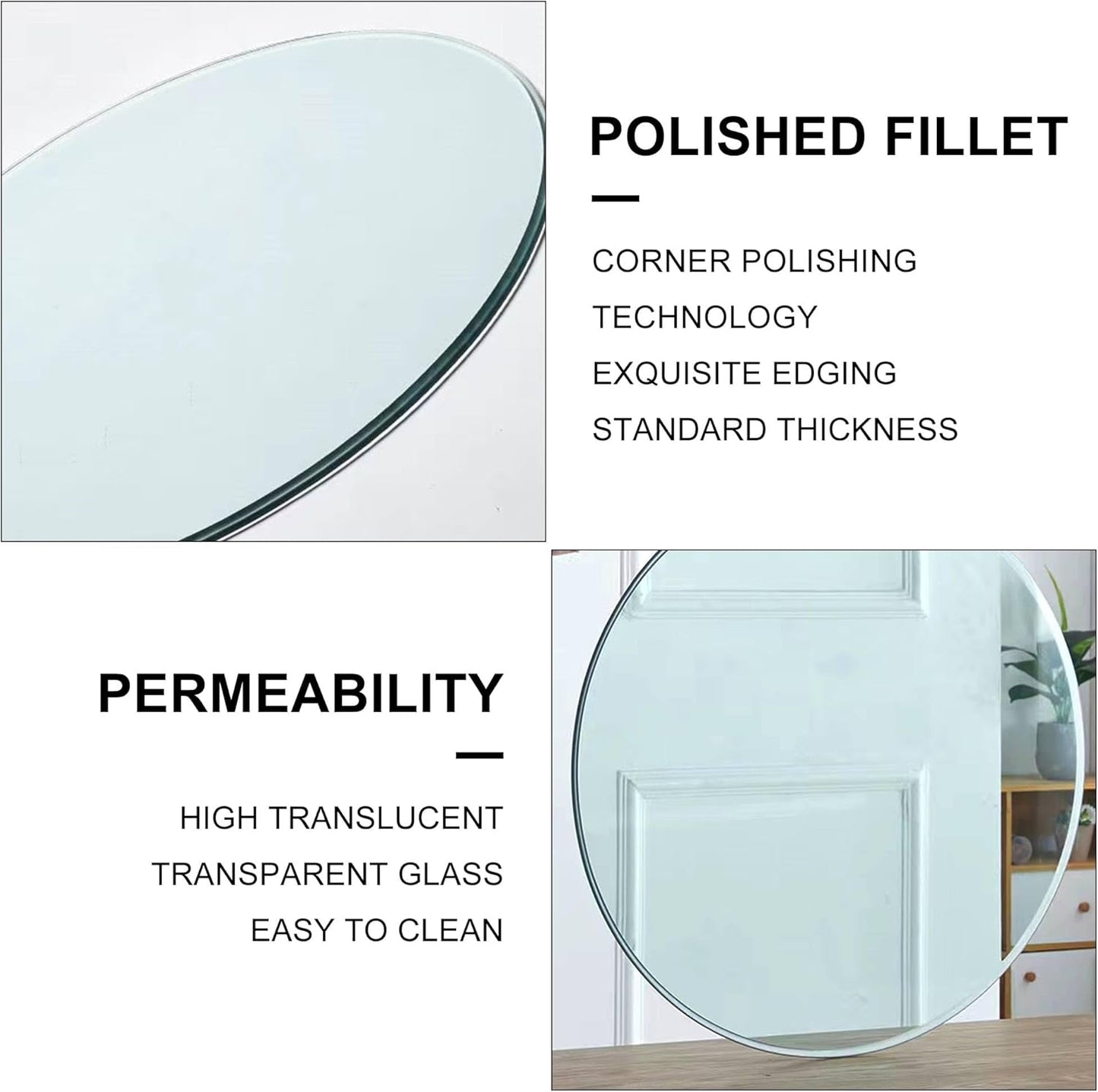 Round Glass Table Top,3/8" Inch Thick Tempered Pencil Edge Polish Glass Table Top 42" Inch Suitable for Dining, Coffee, Office, Side Table