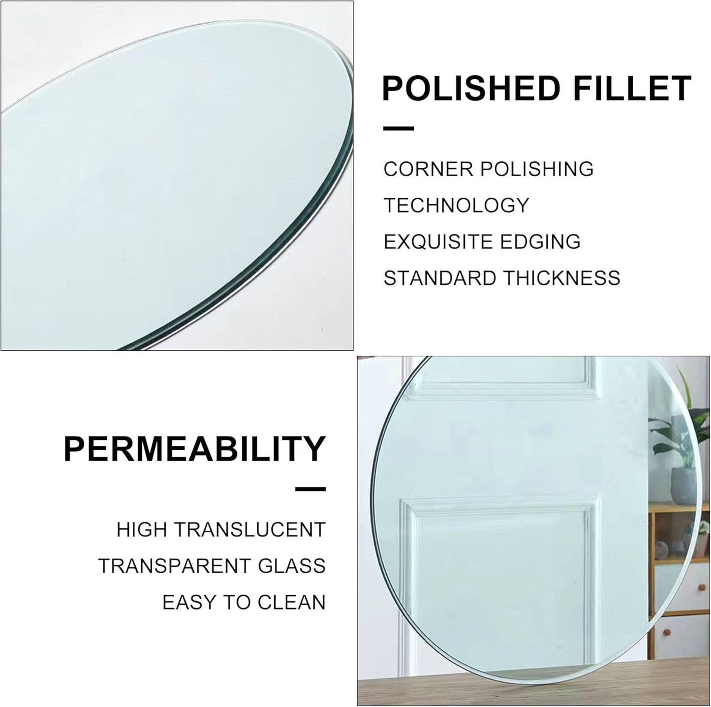 MUUOKY Round Glass Table Top,3/8" Inch Thick Tempered Pencil Edge Polish Glass Table Top 42" Inch Suitable for Dining, Coffee, Office, Side Table