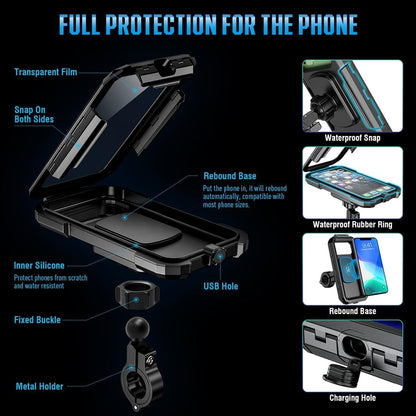 Faneam Waterproof Bicycle Phone Holder Mobile Phone Holder for Bike with 360 Rotation, Anti Vibration, Touch ID, Face ID, Mobile Phone Holder Scooter Motorcycle for Smartphone 4.7-6.1 Inches (S)