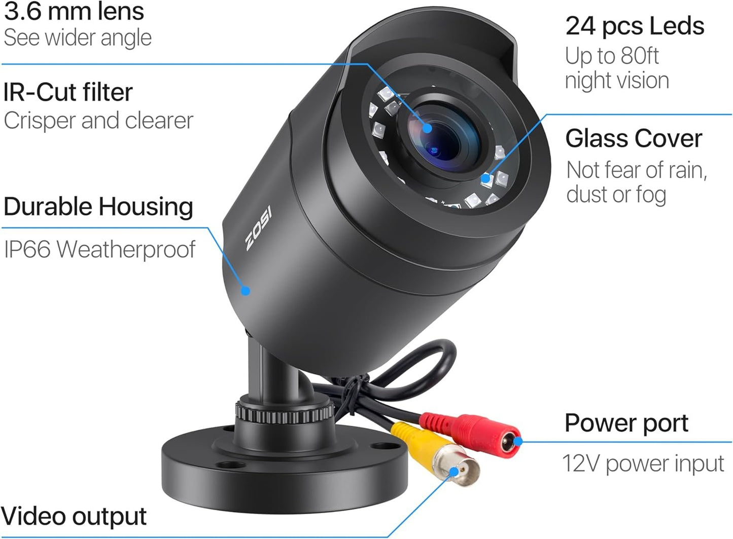 ZOSI 4 Pack 2MP HD Security Cameras Kit, Home CCTV Bullet Camera for 4K/5MP/1080P HD-TVI Analog DVR System, 80ft Night Vision, for Indoor Outdoor(Black)