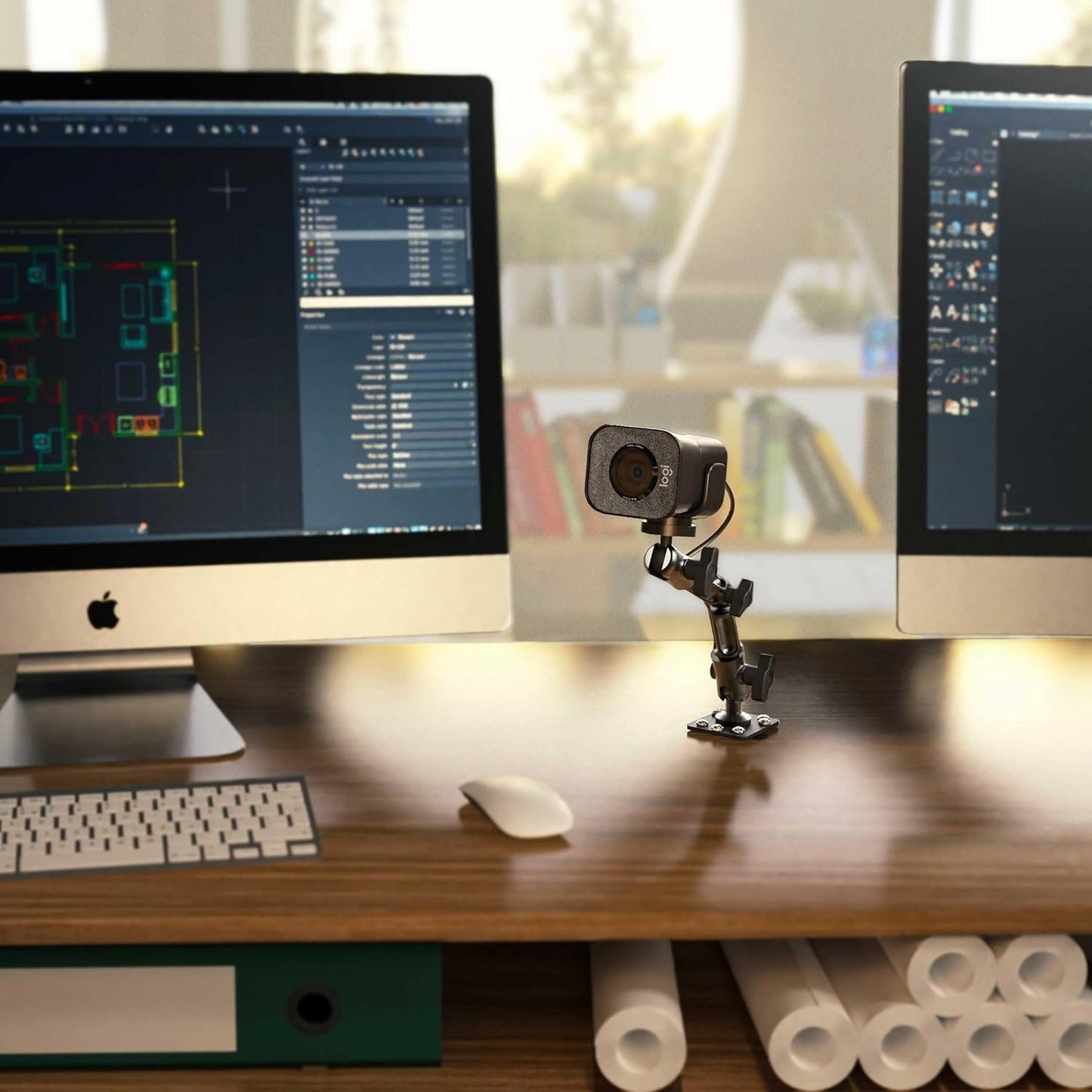 Heavy Duty Camera Surface Wall Mount for 1/4 20 CCTV POV Camcorders Cameras with 8 inch Multi Angle Arm and 4 Hole AMPS Base (CMPHD006)