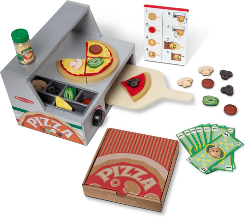 Melissa & Doug Top & Bake Wooden Pizza Counter Play Set (34 Pcs) - Pizza Toy Wooden Play Food Set, Pretend Pizza Sets For Kids Ages 3+