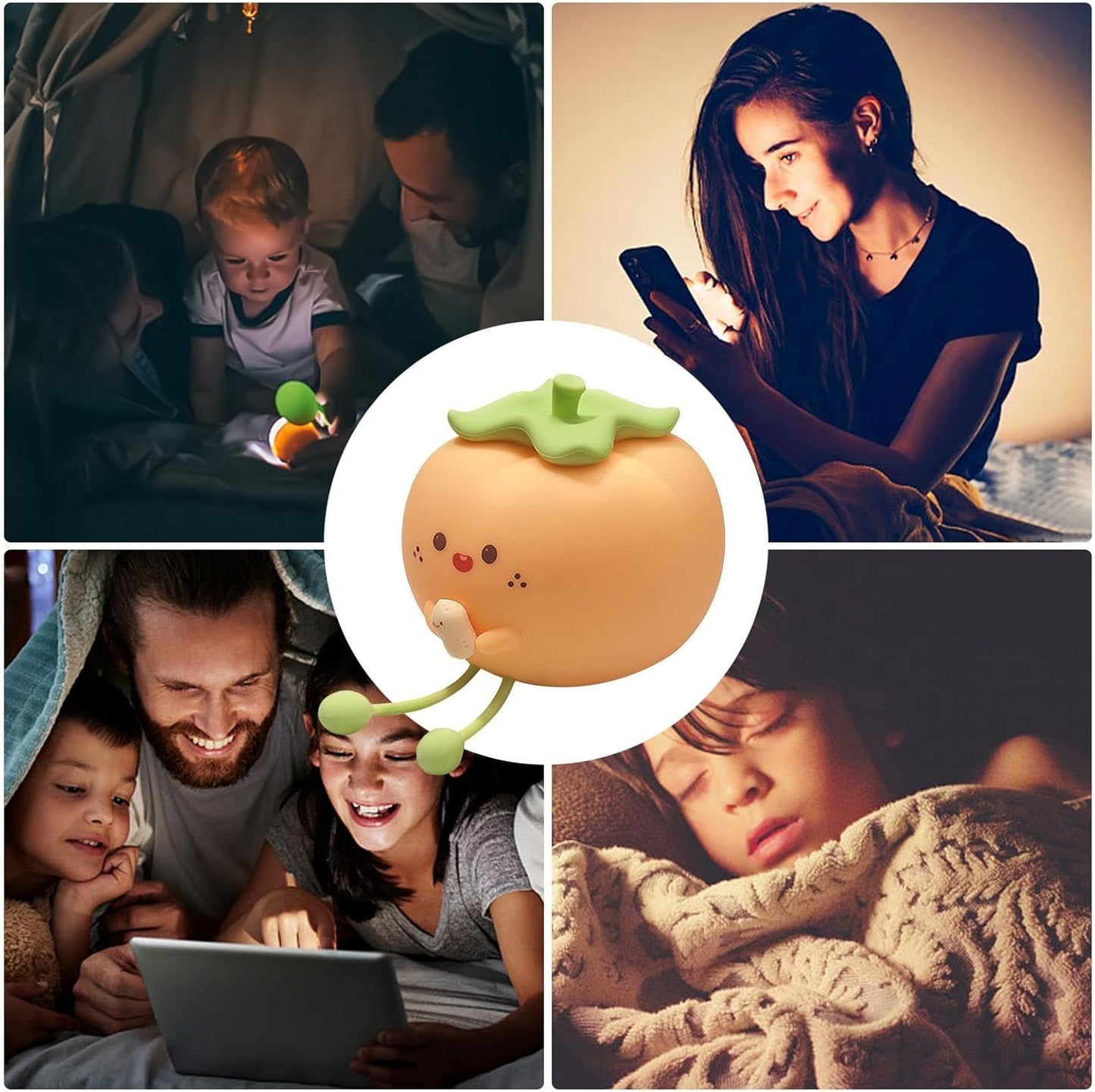 Silicone Lamp - Adorable Persimmon Multi-Color Lamp | 3 Dimmable, Touch-Sensitive, Rechargeable, Night Light for Kids, Soothing Bedtime Ambience