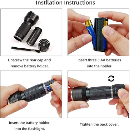 LED Rechargeable Flashlight,Super Brgiht Tactical Flashlights1200lm,Pocket Flashlight Includes a USB Charging Cable,Retractable,with 5 Modes,Camping and Emergency Use (1Pack-Black Light Flashlight)