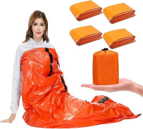 SAINUOD Emergency Sleeping Bag Waterproof Blanket Thermal Survival Bivvy Bags with Ultralight Gear Portable Nylon Sack for Camping, Hiking, Outdoor Adventure Activities(4 Pack)