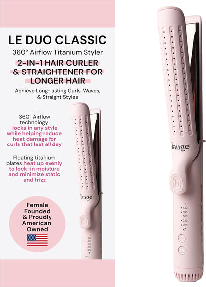 L'ANGE HAIR Le Duo Grande 360° Airflow Styler | 2-in-1 Curling Wand & Titanium Flat Iron Professional Hair Straightener and Curler with Cooling Air Vents to Lock in Style | Adjustable Temp (Blush)