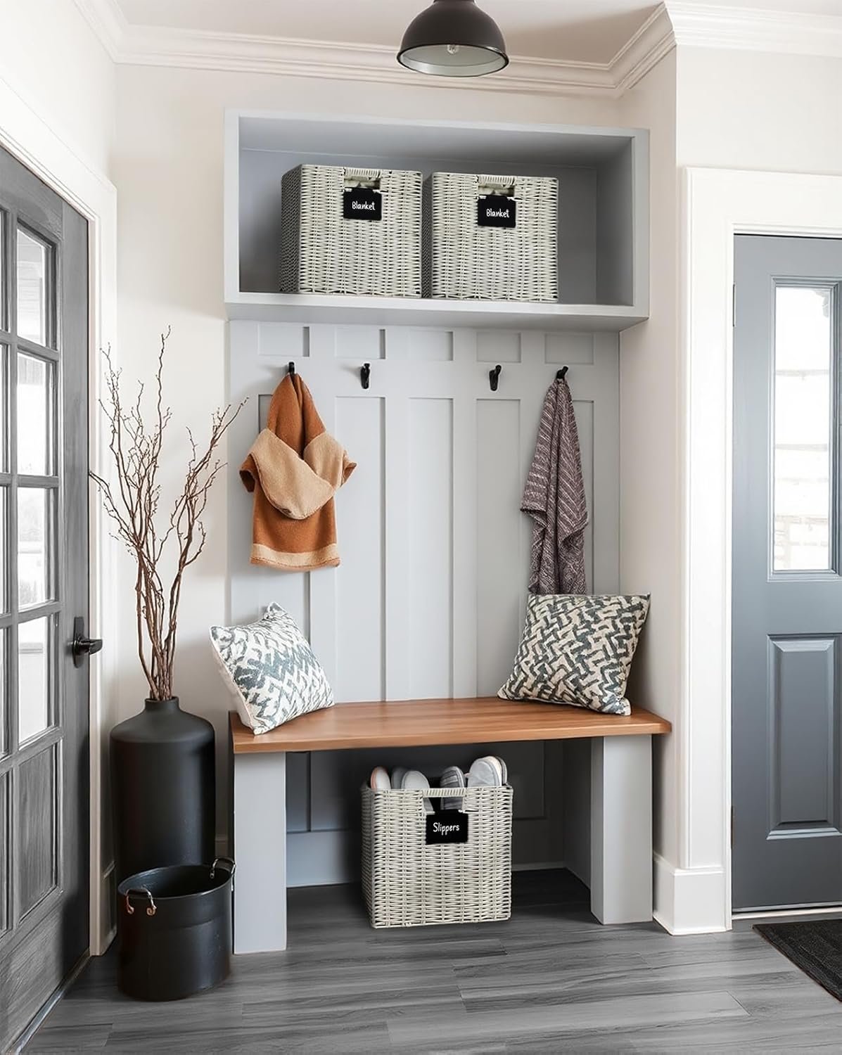 DECOMOMO Wicker Baskets Storage Organization Waterproof Plastic Storage Cubes for Toys, Books, Clothes (Set of 4 - Pastel Green)