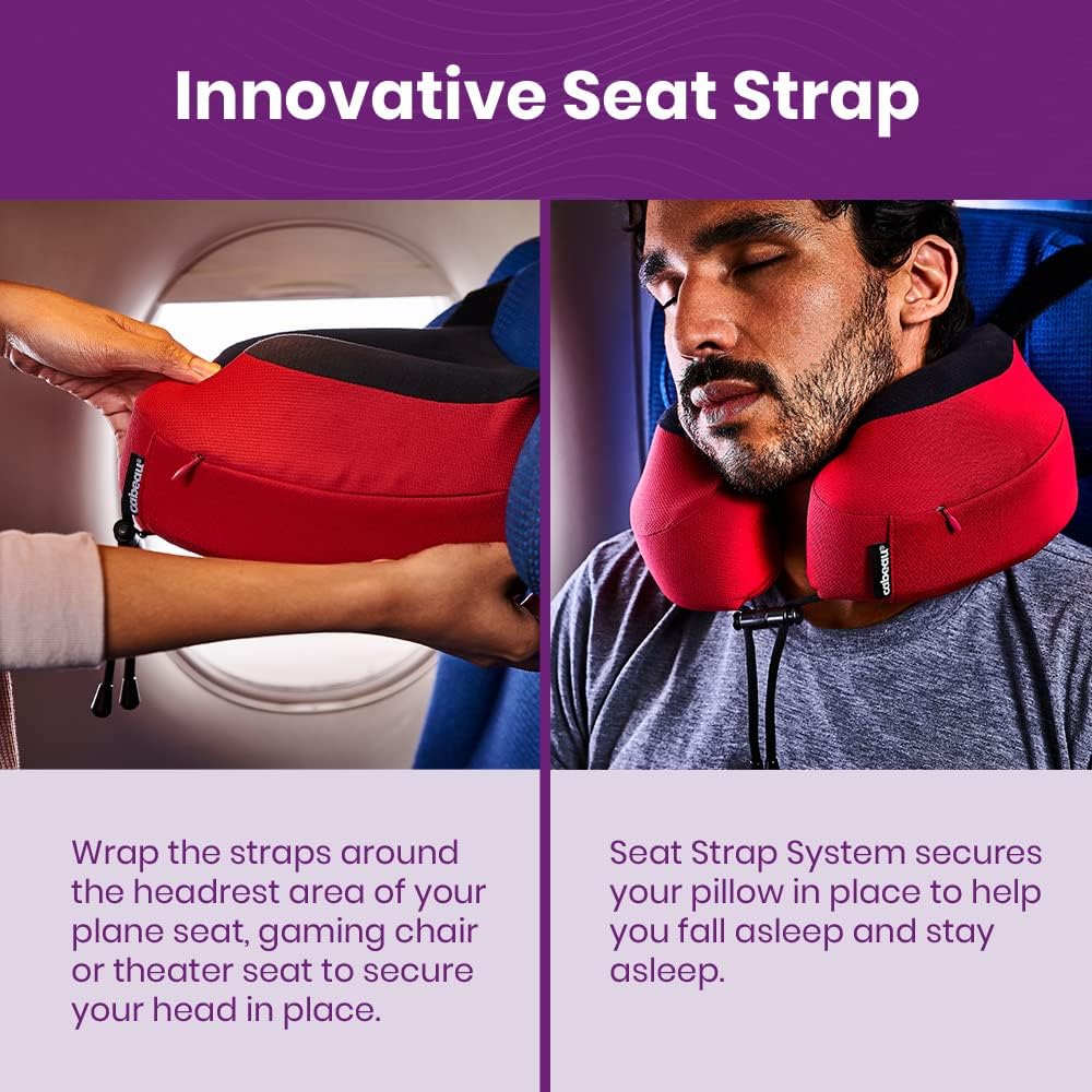 Cabeau Evolution S3 Travel Pillow - Straps to Airplane Seat - Ensures Your Head Won't Fall Forward - Relax with Plush Memory Foam - Quick-Dry Fabric Keeps You Cool and Dry (Jet Black).., Jet Black,