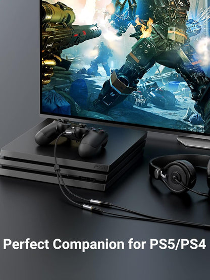 UGREEN Headset Adapter Headphone Mic Y Splitter Cable, 3.5mm Stereo Audio Male to 2 Female Separate Audio Microphone Plugs Compatible for PS4 Controller, Xbox One, Laptop, Phone, PC Gaming Headset