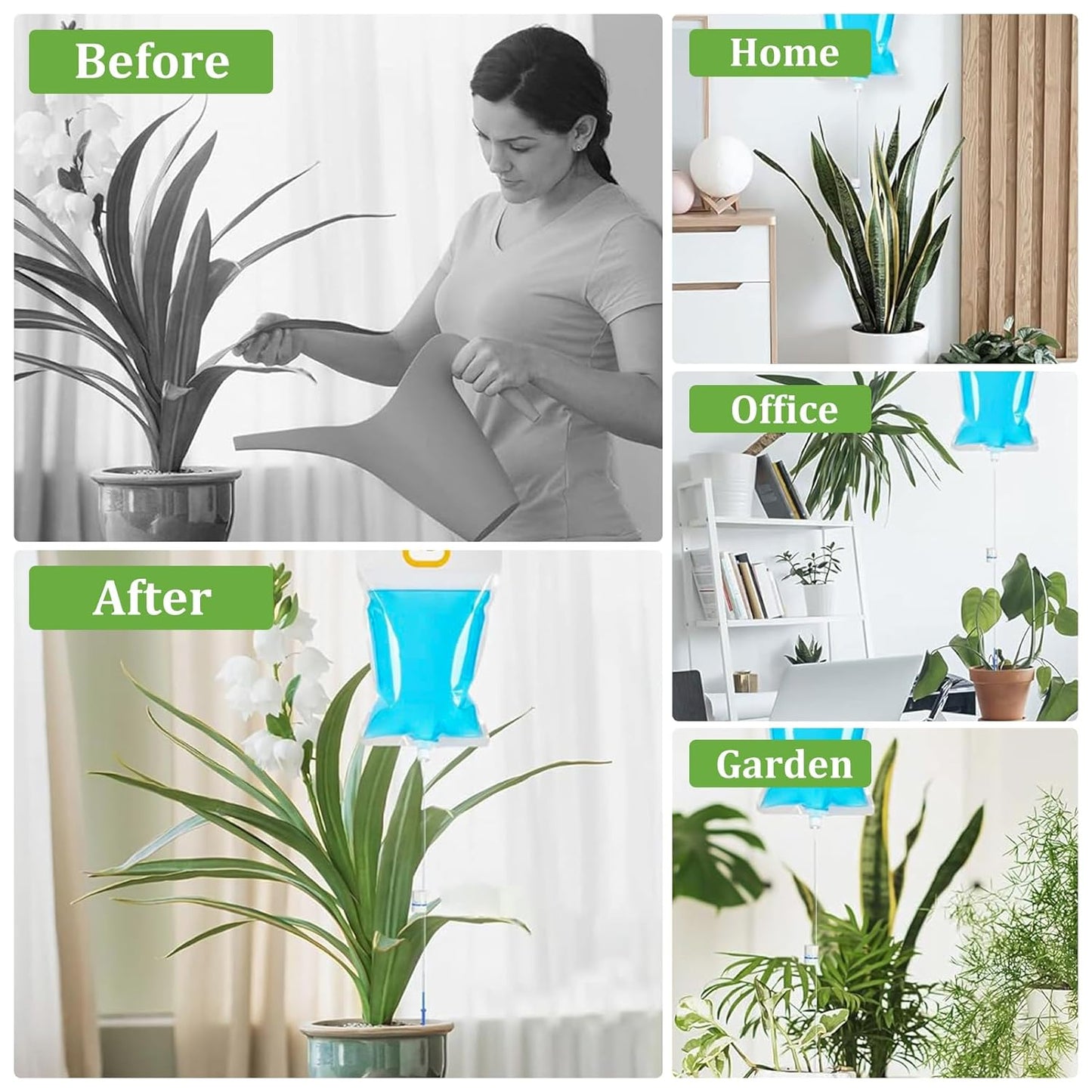 5 x 3.5L Drip Irrigation Bags Automatic Plant Watering System with Adjustable Flow Home Sprinkler Device for Indoor and Outdoor