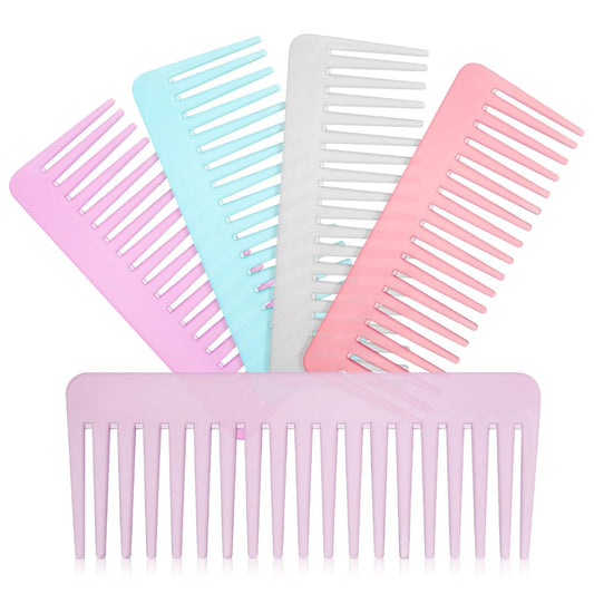 5pcs Wide Tooth Comb for Curly and Wet Hair Combs in Lavender Transparent Blue Pink Rose Red Versatile Hair Care Tool