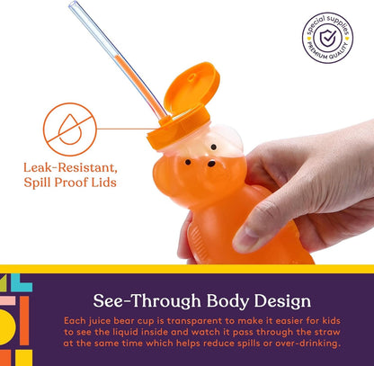 Special Supplies Honey Bear Straw Cup Long Straws, Squeezable Therapy and Special Needs Assistive Drink Container, Spill Proof and Leak Resistant Lid (Pack of 1 Bottle and 3 Straws)