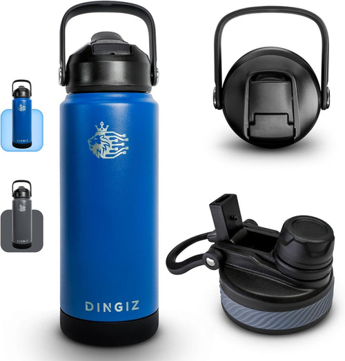 Dingiz 24oz Stainless Steel Sports Drink Bottle â€“ Dual Lid Gym Water Bottle â€“ Vacuum Insulated â€“ Leakproof â€“ Durable for Hot & Cold Drinks