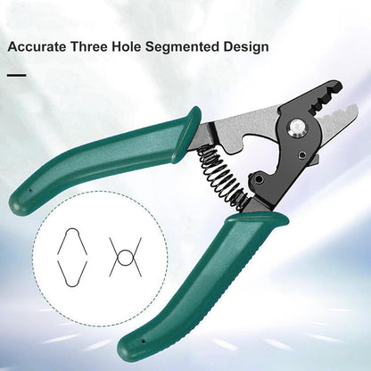VELATEMOR 3 Hole Fiber Stripper, Quick & Accurate Optic Fiber Stripping Tool with Safety Lock, Automatic Reset Spring, Ergonomic Design, Long Lasting for Electrical Work